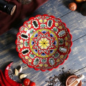 Фруктовница Риштанская Керамика "Цветы", 23 см, красная