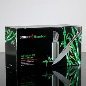 Набор кухонных ножей Samura Bamboo, 4 шт: лезвия 8,8 см, 12,5 см, 20 см, 20 см, на подставке