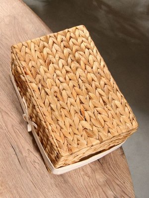 Корзинка прямоугольная с крышкой и тканевым подкладом, 33x22x14 см, водный гиацинт