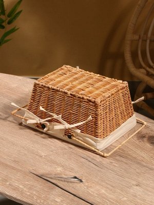 Корзина для пикника с тканевым подкладом, 27x20x14 см, ротанг
