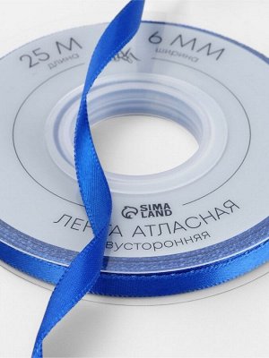 Лента атласная TEIRA, двухсторонняя, 6 мм, 25±1 м, синяя №0329