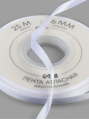 Лента атласная TEIRA, двухсторонняя, 6 мм, 25±1 м, белая №0029