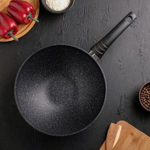 Сковорода-wok 28-9,5 см, с ручкой, антипригарное покрытие, тёмный мрамор