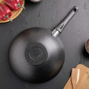 Сковорода-wok 28-9,5 см, с ручкой, антипригарное покрытие, тёмный мрамор