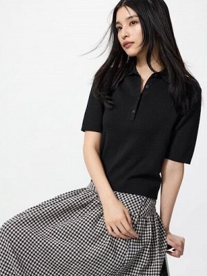 UNIQLO - однотонный свитер-поло из хлопка - 09 BLACK