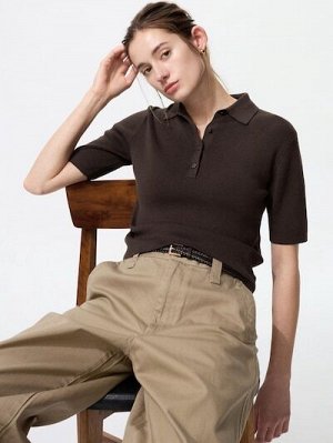UNIQLO - однотонный свитер-поло из хлопка - 38 DARKBROWN