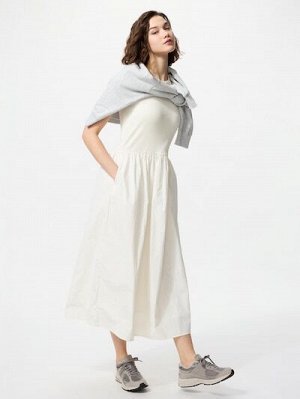 UNIQLO - комбинированное платье без рукавов увеличенной длины - 00 WHITE