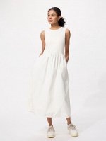 UNIQLO - комбинированное платье без рукавов - 00 WHITE
