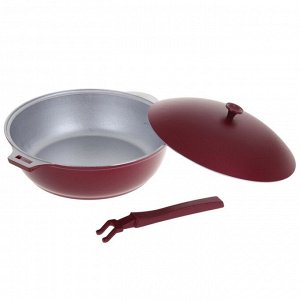 Сковорода-сотейник «Бордо», 3 л, 26?8,2 см, алюминиевая крышка, съёмная ручка, цвет красный