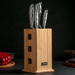 Набор MARTA из 5 кухонных ножей с универсальным блоком из бамбука, цвет хромированный