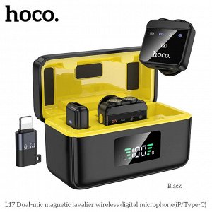 Микрофон петличный двойной для девайсов беспроводной Wireless Microphone HOCO L17 Type-C + iOS Lightning петличка черный