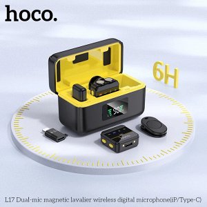 Микрофон петличный двойной для девайсов беспроводной Wireless Microphone HOCO L17 Type-C + iOS Lightning петличка черный