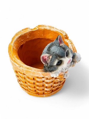 Фигурное кашпо для цветов «Котёнок в круглой корзине», 20x18 см, полистоун