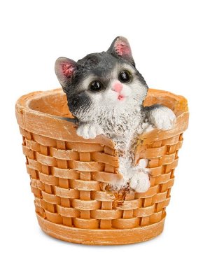 Фигурное кашпо для цветов «Котёнок в круглой корзине», 20x18 см, полистоун