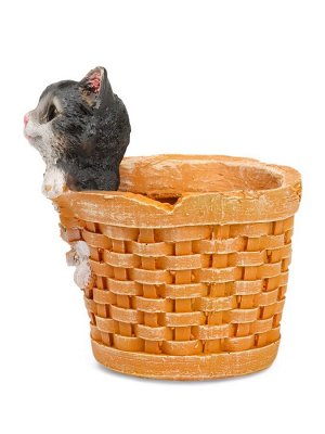 Фигурное кашпо для цветов «Котёнок в круглой корзине», 20x18 см, полистоун