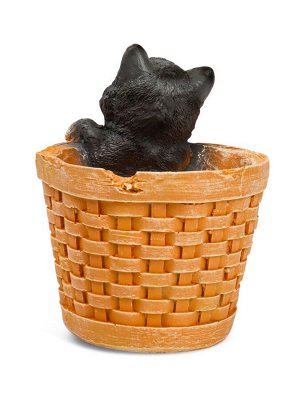 Фигурное кашпо для цветов «Котёнок в круглой корзине», 20x18 см, полистоун