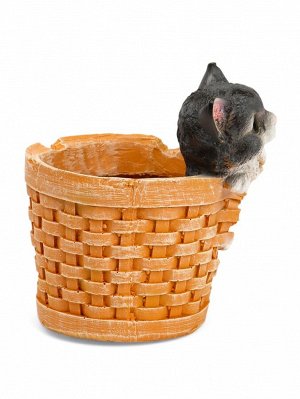 Фигурное кашпо для цветов «Котёнок в круглой корзине», 20x18 см, полистоун