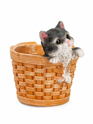 Фигурное кашпо для цветов «Котёнок в круглой корзине», 20x18 см, полистоун