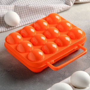 Контейнер для хранения яиц, 20*7 см, 12 ячеек, с ручкой, цвет МИКС
