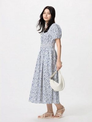 UNIQLO - цветочное платье с объемными рукавами - 01 OFFWHITE