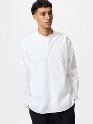 UNIQLO - рубашка с воротником-стойкой и длинными рукавами -  00 WHITE