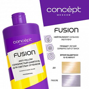 Concept Fusion оттеночный Шампунь СЕРЕБРИСТЫЙ нейтрализатор желтизны для светлых и осветленных волос, 1000 мл