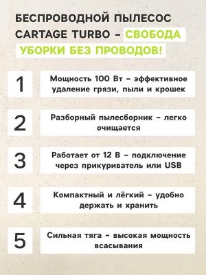 Пылесос автомобильный CARTAGE, 5 насадок, 100 Вт, 12 В, красный