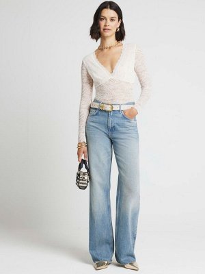 Белый - Боди River Island с глубоким вырезом и кружевом