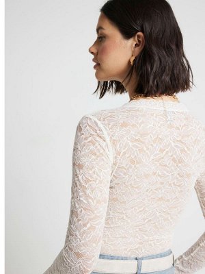 Белый - Боди River Island с глубоким вырезом и кружевом