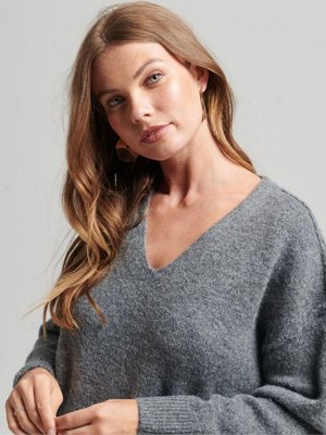 Серый - Трикотажное платье Superdry Slouch с V-образным вырезом