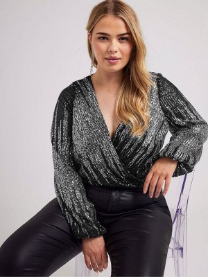 Yours Curve London Боди с запахом и пайетками Ombre