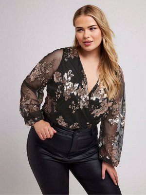 Yours Curve London Боди с пайетками и цветочным принтом