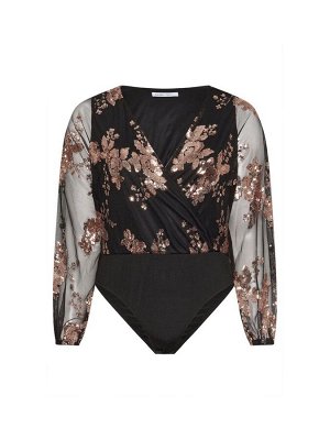 Yours Curve London Боди с пайетками и цветочным принтом