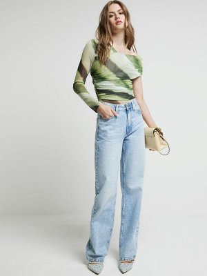 Зеленый - River Island Леопардовый принт Сетчатые асимметричные боди