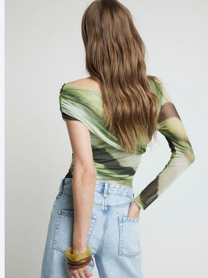 Зеленый - River Island Леопардовый принт Сетчатые асимметричные боди