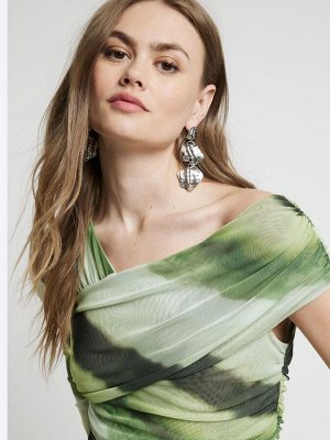 Зеленый - River Island Леопардовый принт Сетчатые асимметричные боди