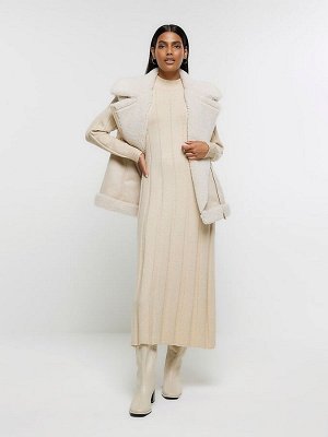 Бежевый - River Island трикотажное макси-платье с высоким воротом