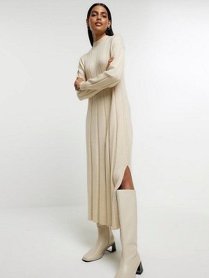 Бежевый - River Island трикотажное макси-платье с высоким воротом
