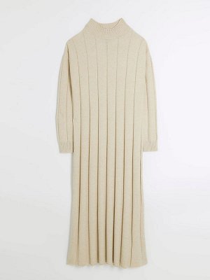 Бежевый - River Island трикотажное макси-платье с высоким воротом