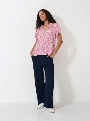 Розовый - Crew Clothing Lia Frill V-образный вырез блузка