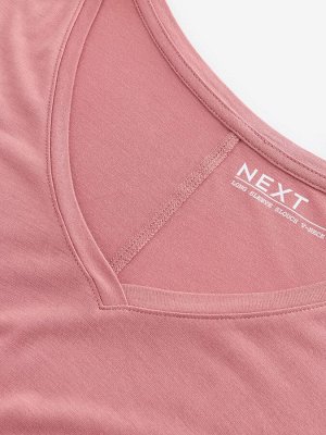 Футболка Rose Pink с принтом, V-образным вырезом и длинными рукавами