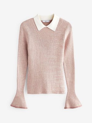 Blush Pink - трикотажный топ с расклешенным рукавом и воротником