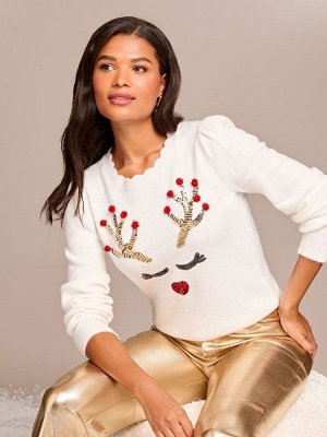 Вязаный джемпер с круглым вырезом и рождественским слоганом Reindeer - Lipsy
