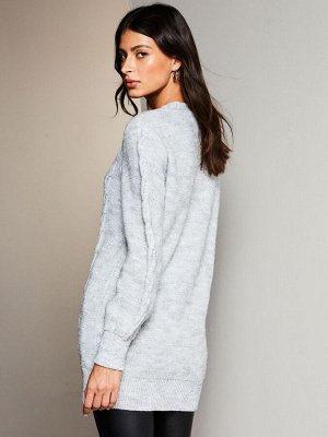 Серый - Удлиненный джемпер Lipsy с круглым вырезом и косой вязкой