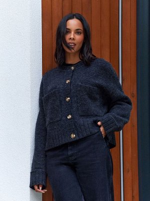 Rochelle Humes Gray - Мягкий вязаный кардиган с карманом на пуговицах