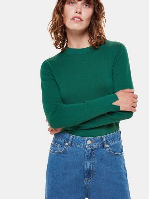 Whistles Green Mia Fitted CW-Neck Knit