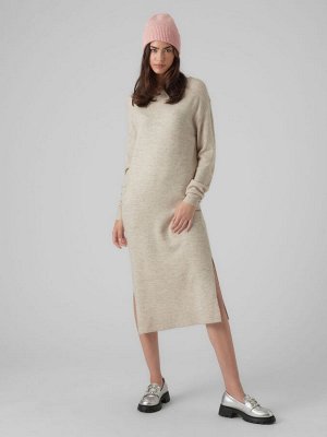 Кремовый - VERO MODA Круглый вырез горловины Миди Трикотажное платье с разрезом сбоку