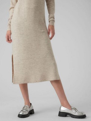 Кремовый - VERO MODA Круглый вырез горловины Миди Трикотажное платье с разрезом сбоку