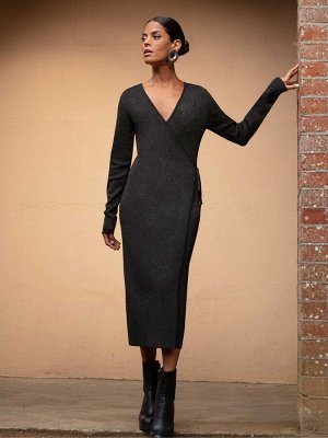 Платье Ro&Zo Rib Knit Wrap черного цвета