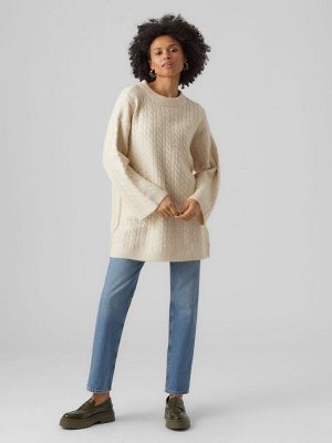 Кремовый - VERO MODA Удобная туника-джемпер с удлиненной косой вязкой